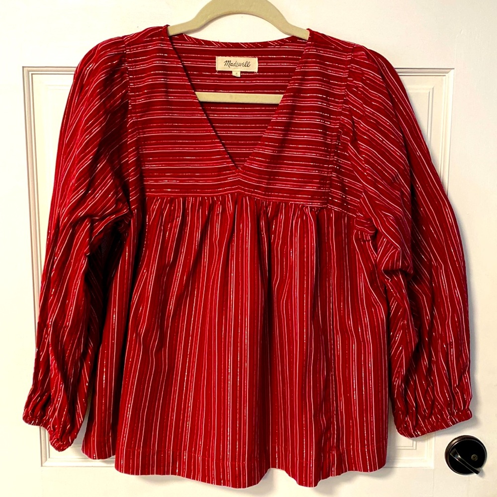 EUC Madewell Swingy Peasant Top w/ Metallic Stripe (Medium)